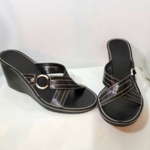 Coach Tatianna Italy A8223 Black Wedge Heels Platforms Pumps/Sandals Sz 11 B EUC